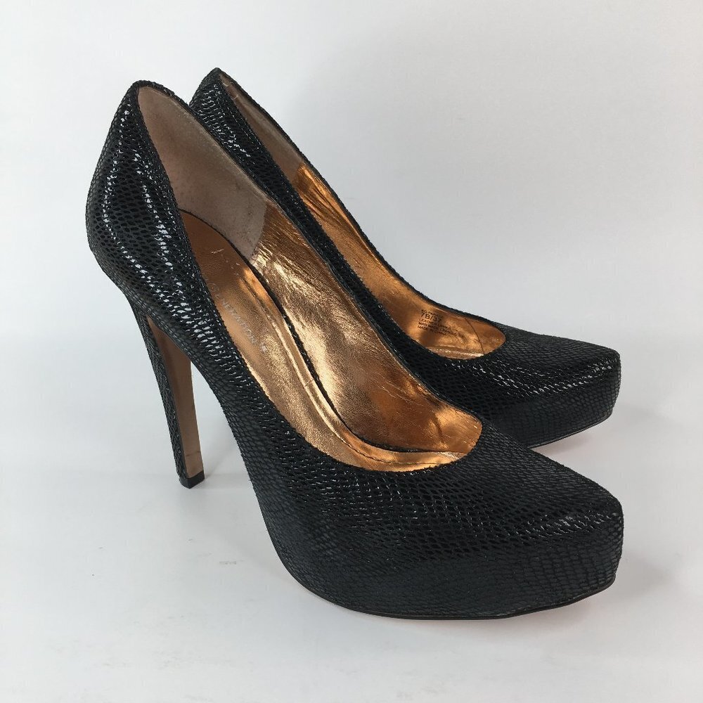 BCBGeneration Parade Embossed Snakeskin Black Platform Pumps Heels Size 7B